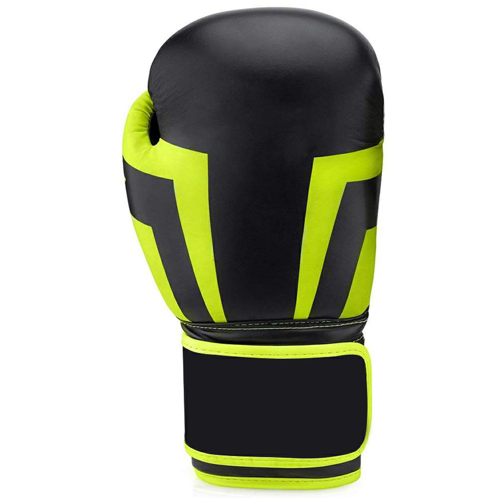 Black and Neon Yellow Color-Block Boxing Gloves with Wide Wrist Strap